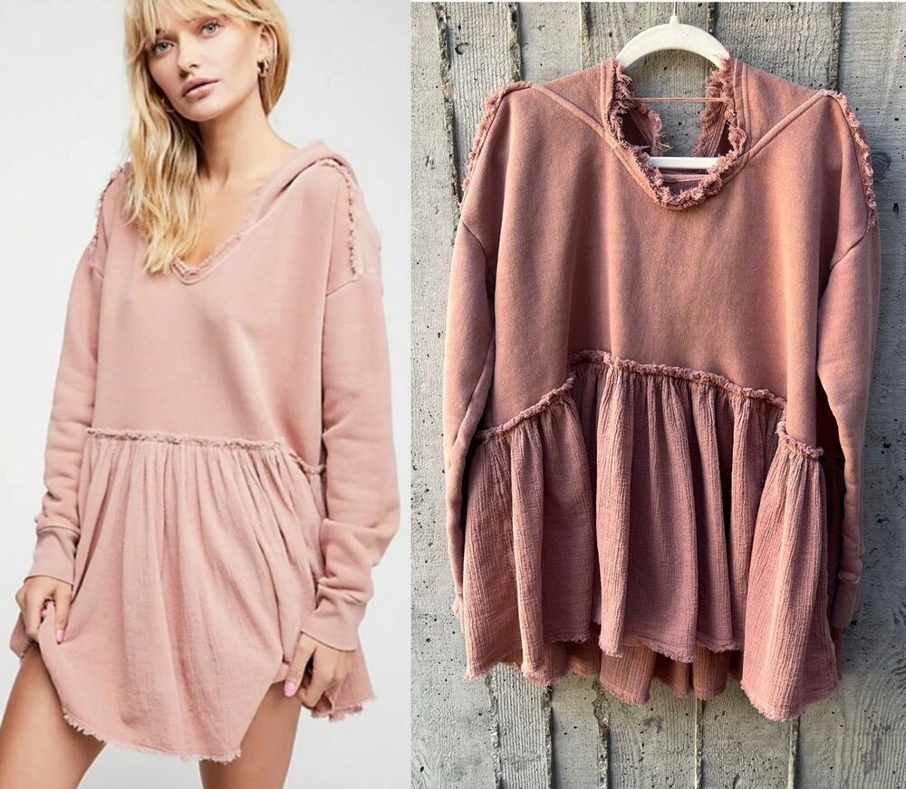Free People Hoodie Flowy Gauze Beachy Boho Swimsuit Cover Distressed Lagenlook S